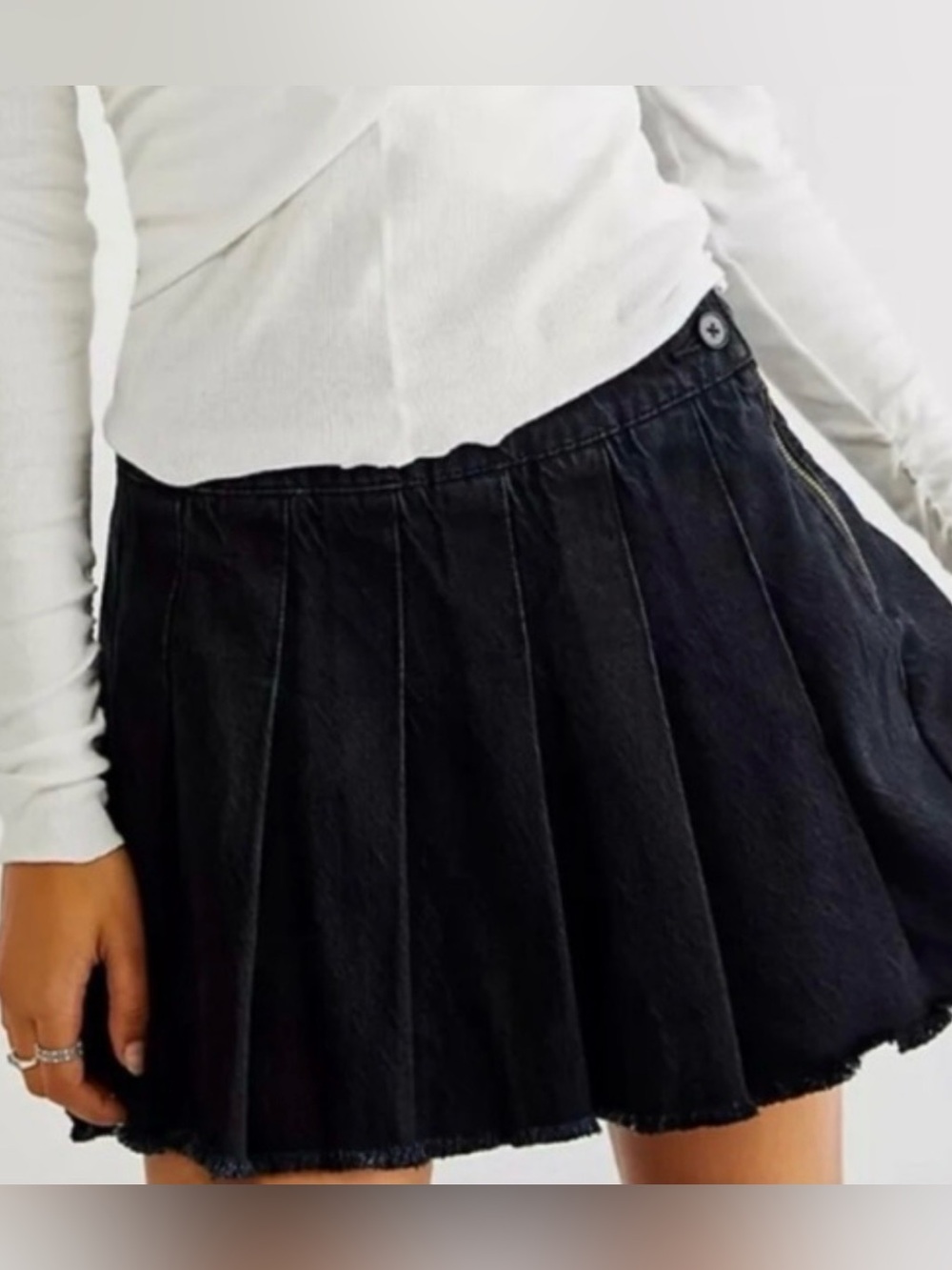 Free people- We The Free Black Pleated Mini Skirt with Frayed Hem Detail
